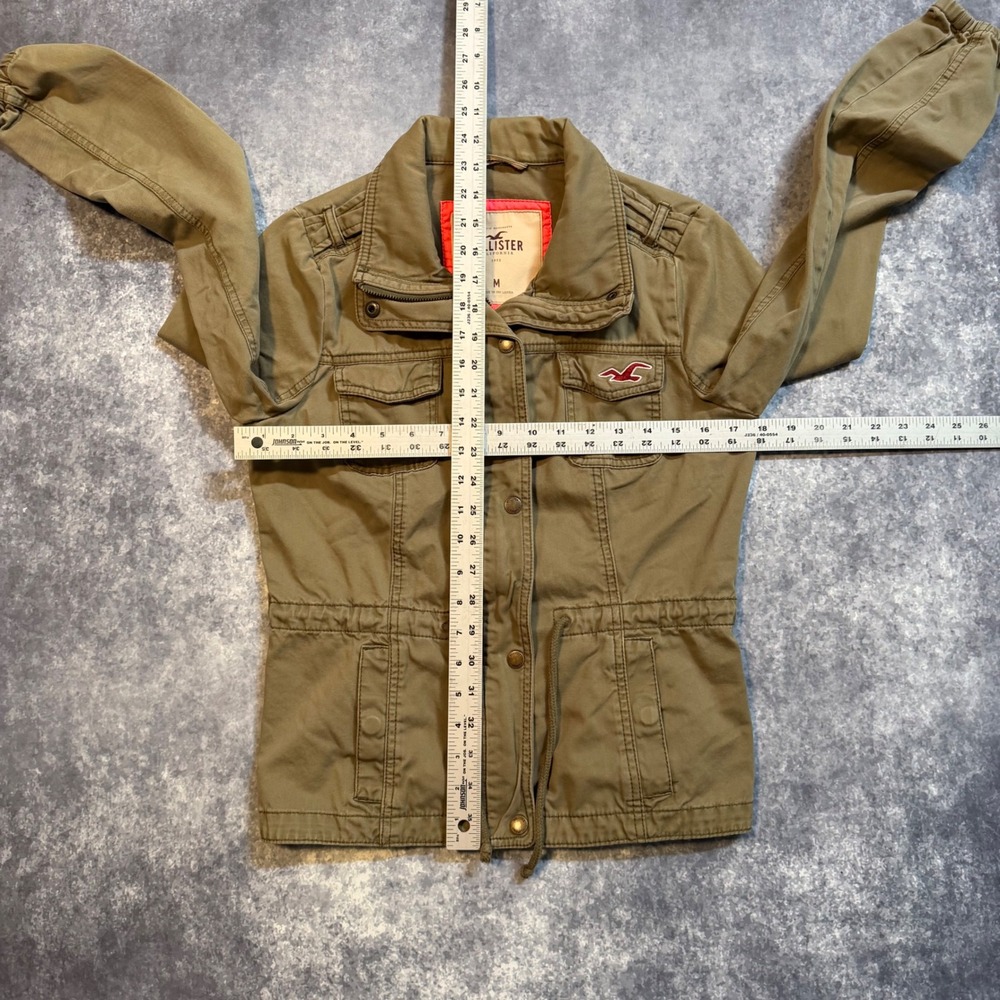 Y2K Hollister Military Utility Jacket Women Medium Olive Green Cotton Full Zip M - Picture 5 of 6